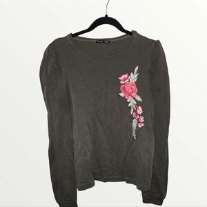 Zara W&B Collection army green floral embroidered sweatshirt